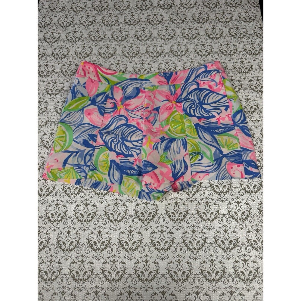 Lilly Pulitzer Womens Pink Blue Floral Citrus Print Pleated Shorts Size 2